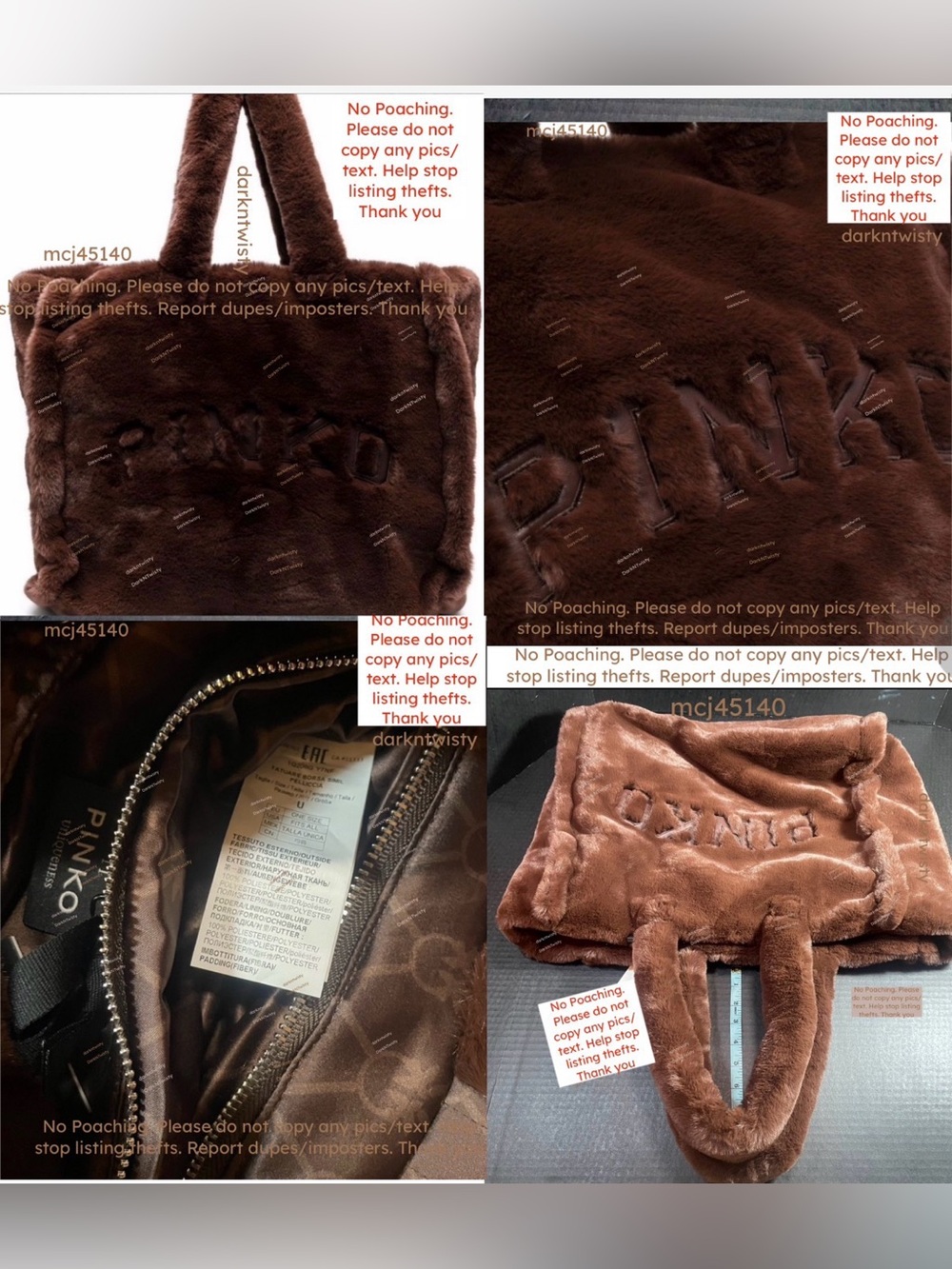 LUSCIOUS GREAT GIFT!! BNWT Pinko Debossed faux fur plush tote brown PRICE FIRM - Picture 16 of 16